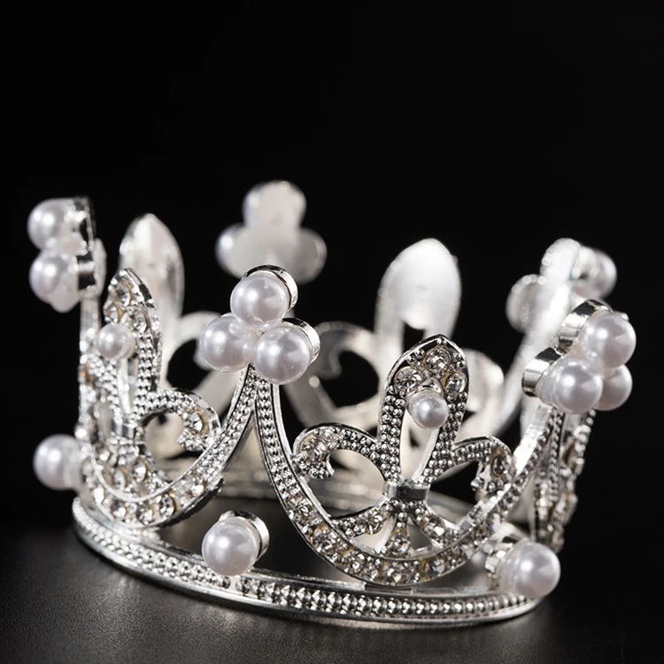 Birthday Crystal Alloy Baby Crown Silver Pearl Gold mini Rhinestone Tiara and Crowns For kids