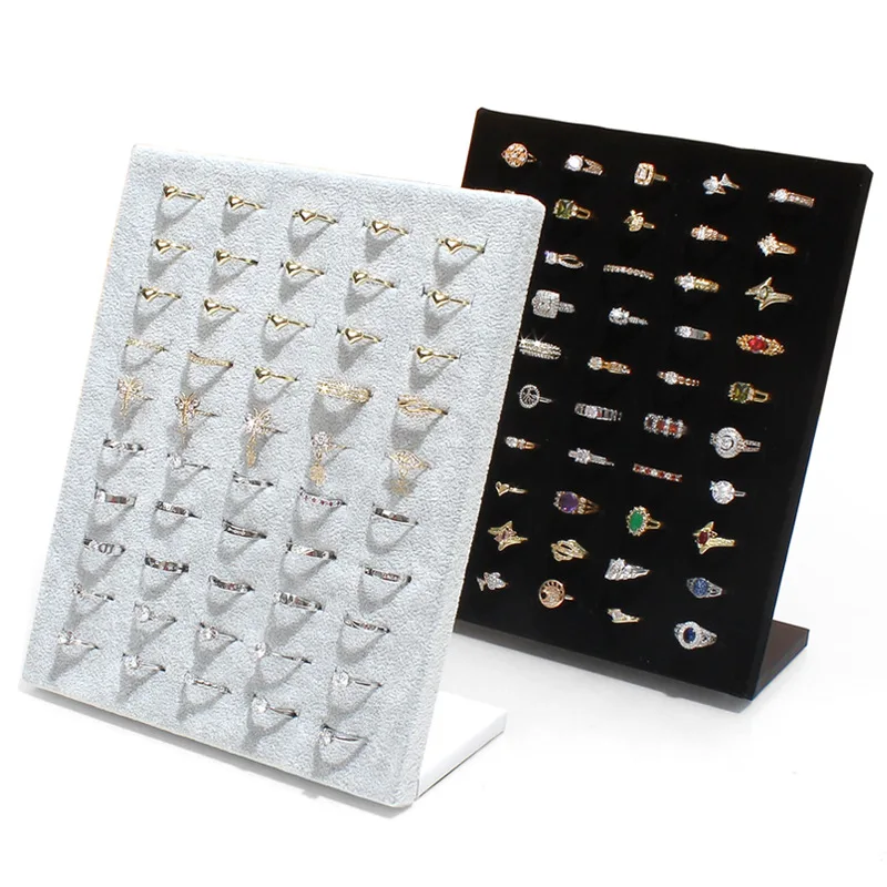 High Quality Velvet Suede 50 Slots White Gray Colors Rings Display Stand Unique Elegant Ring Holder Bracket