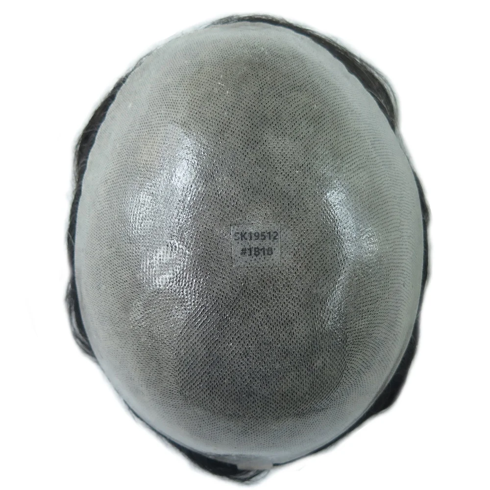 PU Scallop Front Indian Human Hair Men Toupee with Grey Hair