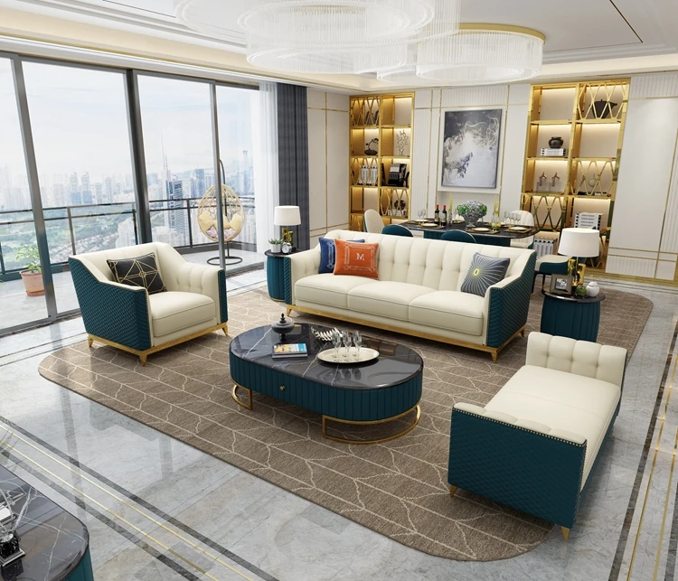 Nordic minimalist design simulation leather high resilience backrest sponge pine frame multi-person living room sofa