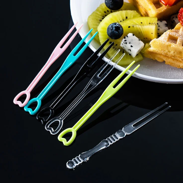 87mm New Stylish Disposable Heart Shape Plastic Salad Dessert Cake Fruit Mini Small PS Fork 10000pcs per carton