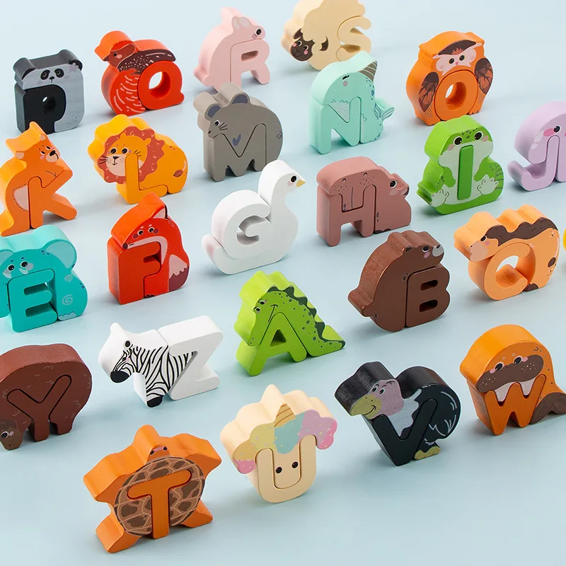 factory price colorful animal shape letters blocks alphabet wooden building blocks early education puzzle toys