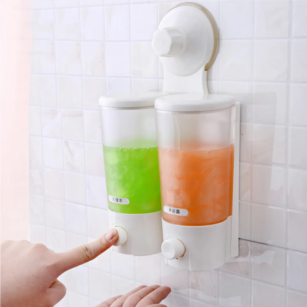 
New design Magic Suction Cup Wall Mounted Double Liquid Soap Dispensers hand Press toilet equipment hand sanitizer dispenser 