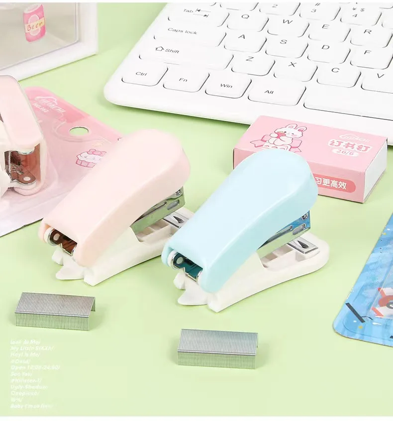 labor saving stapler macaron color student cute small stapler portable stapler