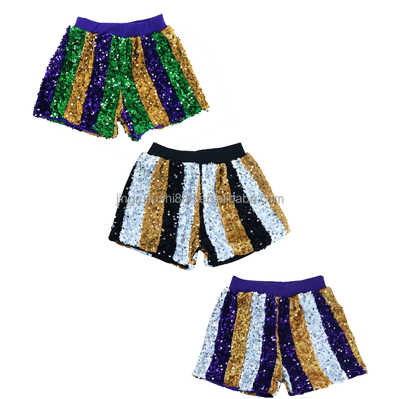Boutique Kids Girls Carnival Sequin Shorts Glitter Gold Saints Patchwork Baby Children Christmas Shorts