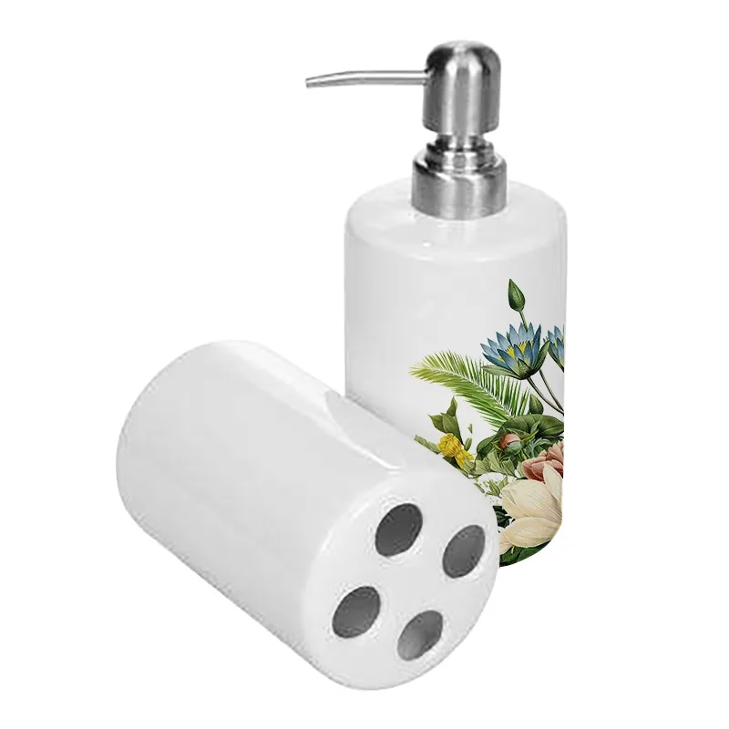 Sublimation ceramic blank bathroom sets soap liquid bottle sets