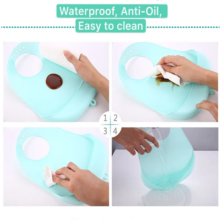 
Popular Food Grade Custom waterproof Baby Silicon Bibs With food catcher silicone baby bib 