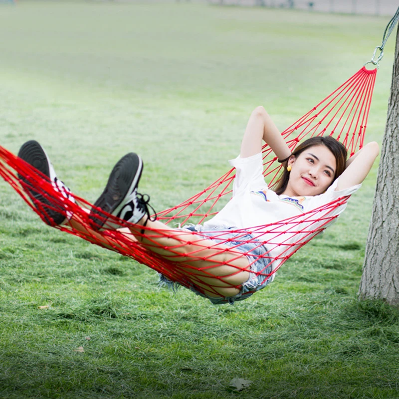 Durable Nylon Net Mesh Rope Hammock Portable Woven Camping Hammock For Outdoor Camping Garden Sleeping Hanging