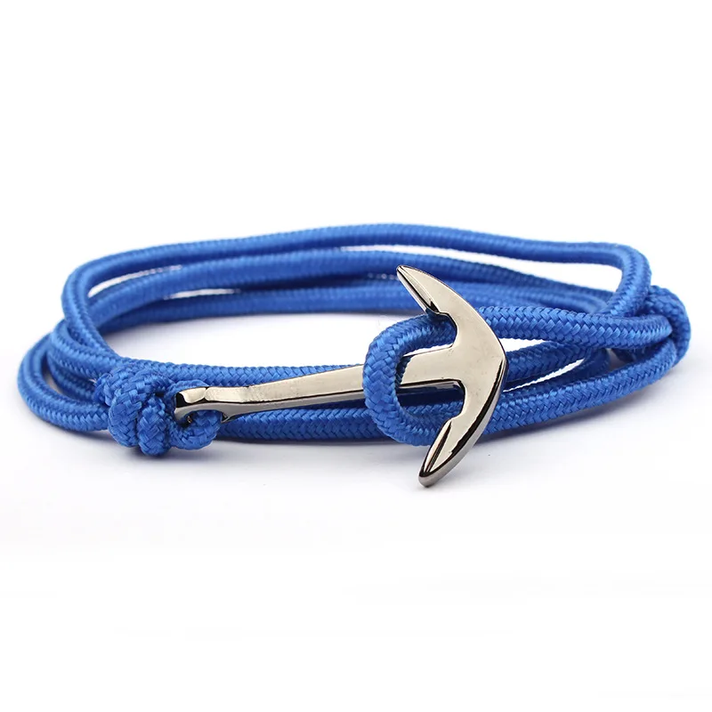 2024 factory price cheap jewelry fashion navy rope charm custom Black anchor bracelets men charm chain leather bracelet
