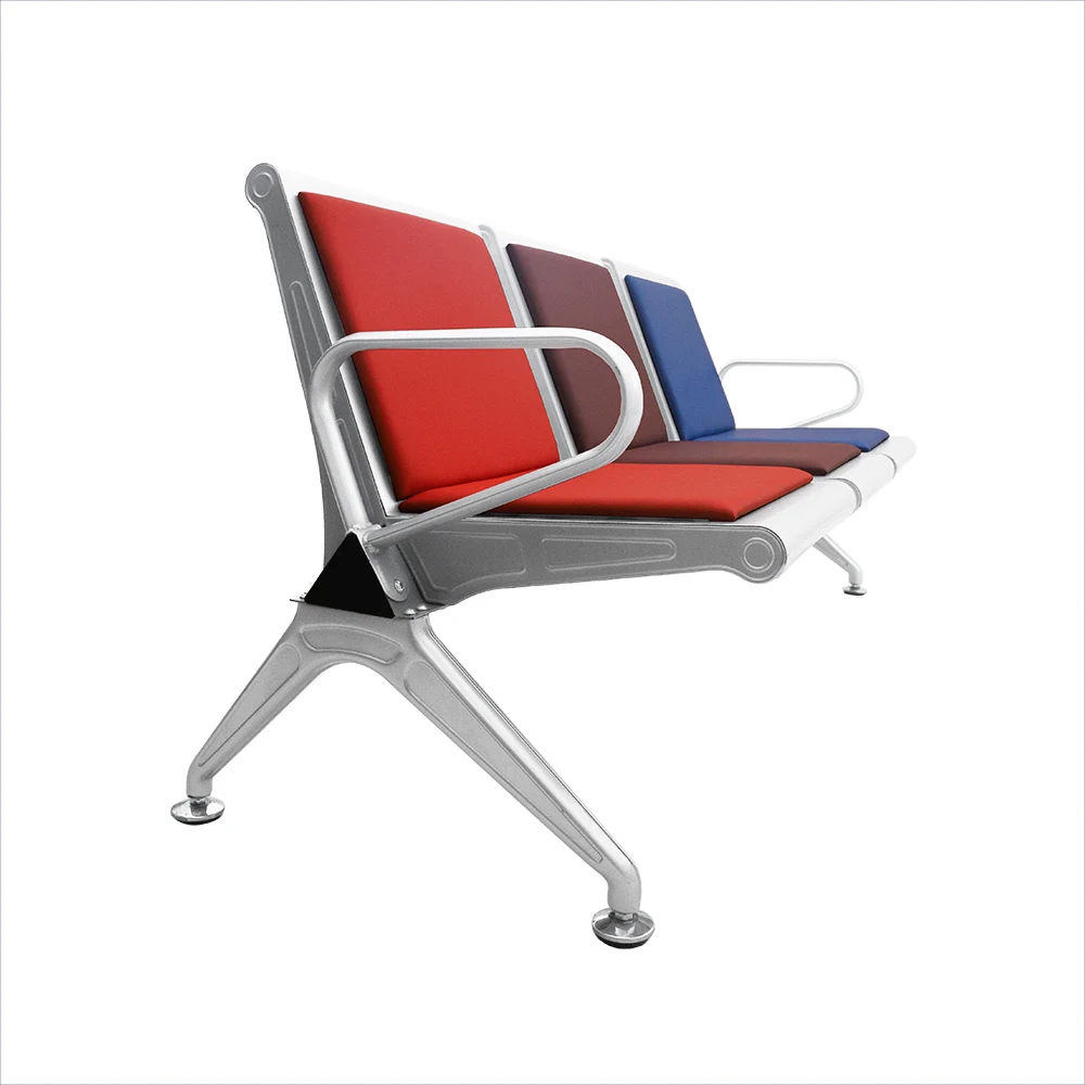 pvc cushion Project Hospital Stainless Steel Metal  3 4 5 seater  Waiting Chairs