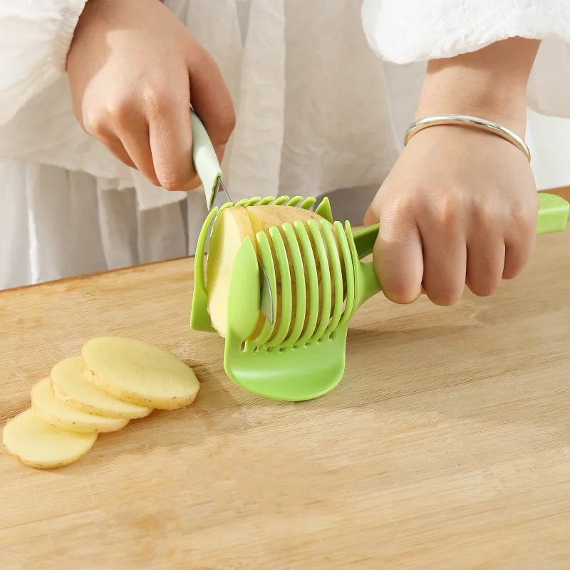 B889 Kitchen Gadgets Folder Fruit Slicer Tool Potato Food Tomato Onion Lemon Vegetable Fruit Slicer Knife Holder Cutting Clip