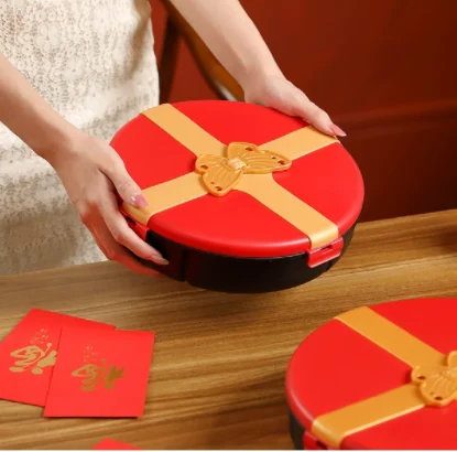 Wholesales China Red BOW-TIE Design Candy Tray Plastic Food Box Nuts Dried Fruit Candy Tray With Lid