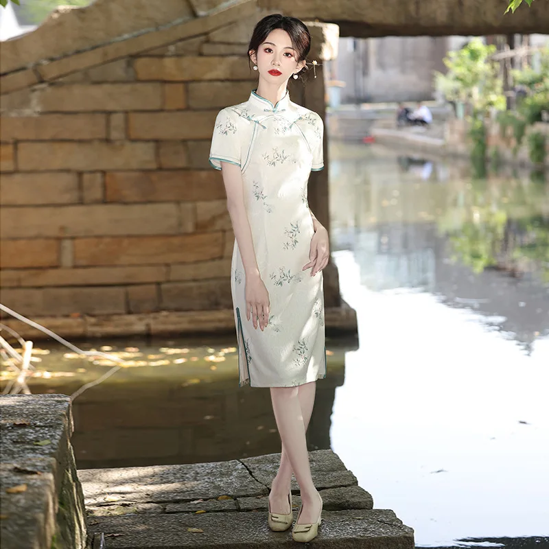 Chinese style elegant cheongsam summer daily gentle Hanfu Chinese Traditional Clothing Dress