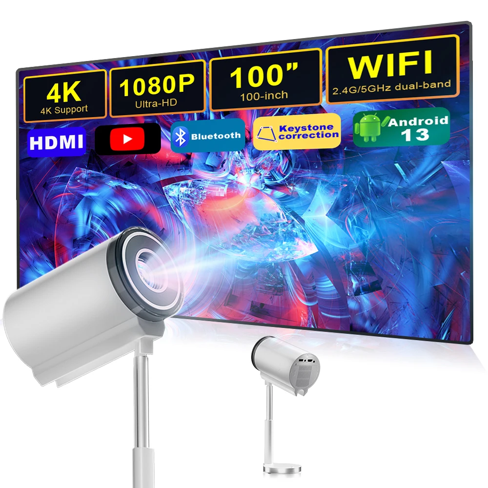 Factory Direct Sales TS-7 Projectors High ANSI Smart Projector with 3W Speaker Sound 4K Home/Outdoor Movie Projector