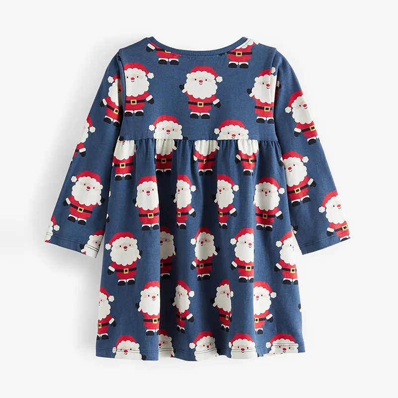 Custom santa girls dress christmas dress for kids children long sleeve jersey girls christmas dress