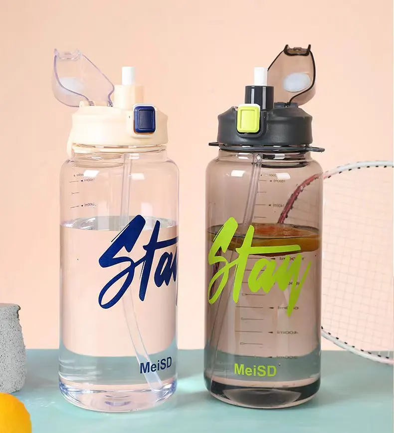 1.5L/2L Plastic Sublimation Transparent Sport Flip Top Cap For Sport Drinking Bottle Kids Water Bottle Steel With Time Marker