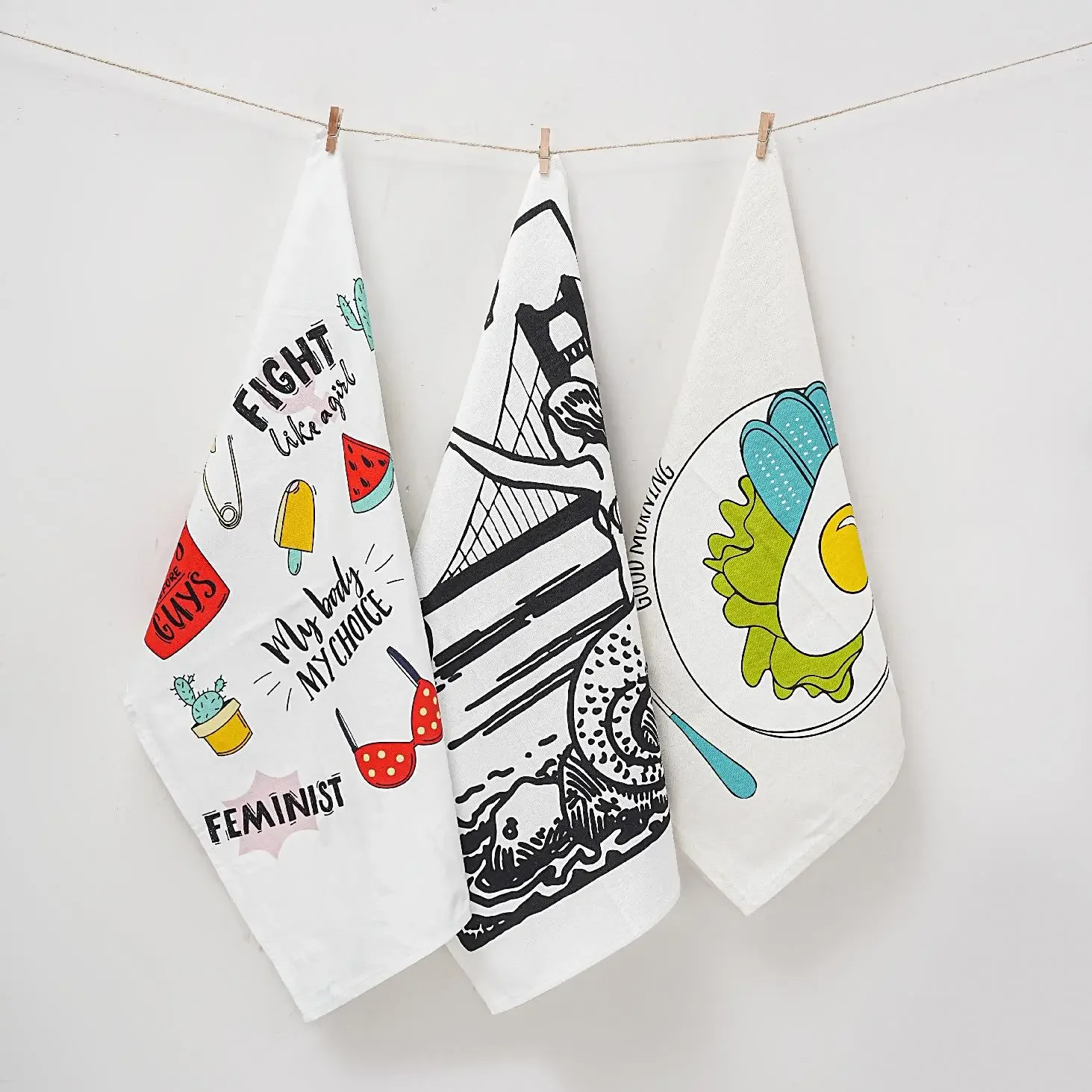 Customized digital printed 100% organic cotton kitchen tea towels