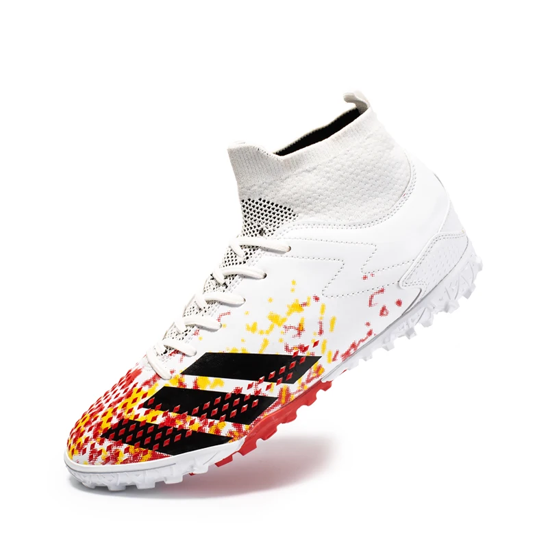 Men discounts soccer cleats higt-neck rubber sole Non-slip soccer boots 3D printing pu vamp football shoes