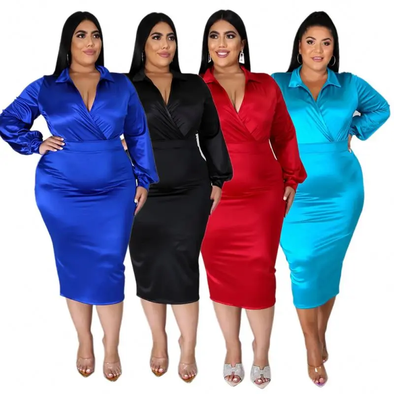 Plus size two piece clothing office dress 3XL 4XL 5XL womens long sleeve bodycon big size dress