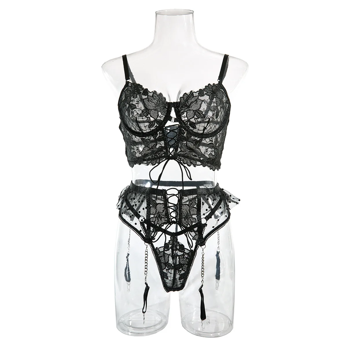 High Quality Pretty Girls Erotic Underwear Mature Women 3 Pcs Mesh Sexy Lingerie Set