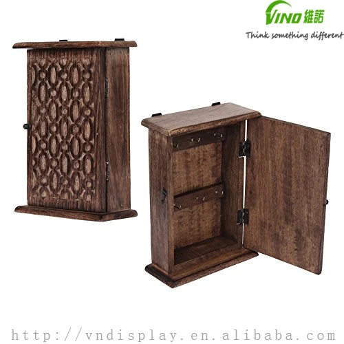 wood display cabinets wood storage cabinet with Floral Motif and 6 Hooks Antique Finish (10 x 7In)rustic wooden furniture