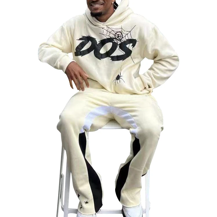 Streetwear Custom tracksuit for men 2 piece set flared sweatpants jogger and cropped hoodie set y2k men sweat suit tracksuit