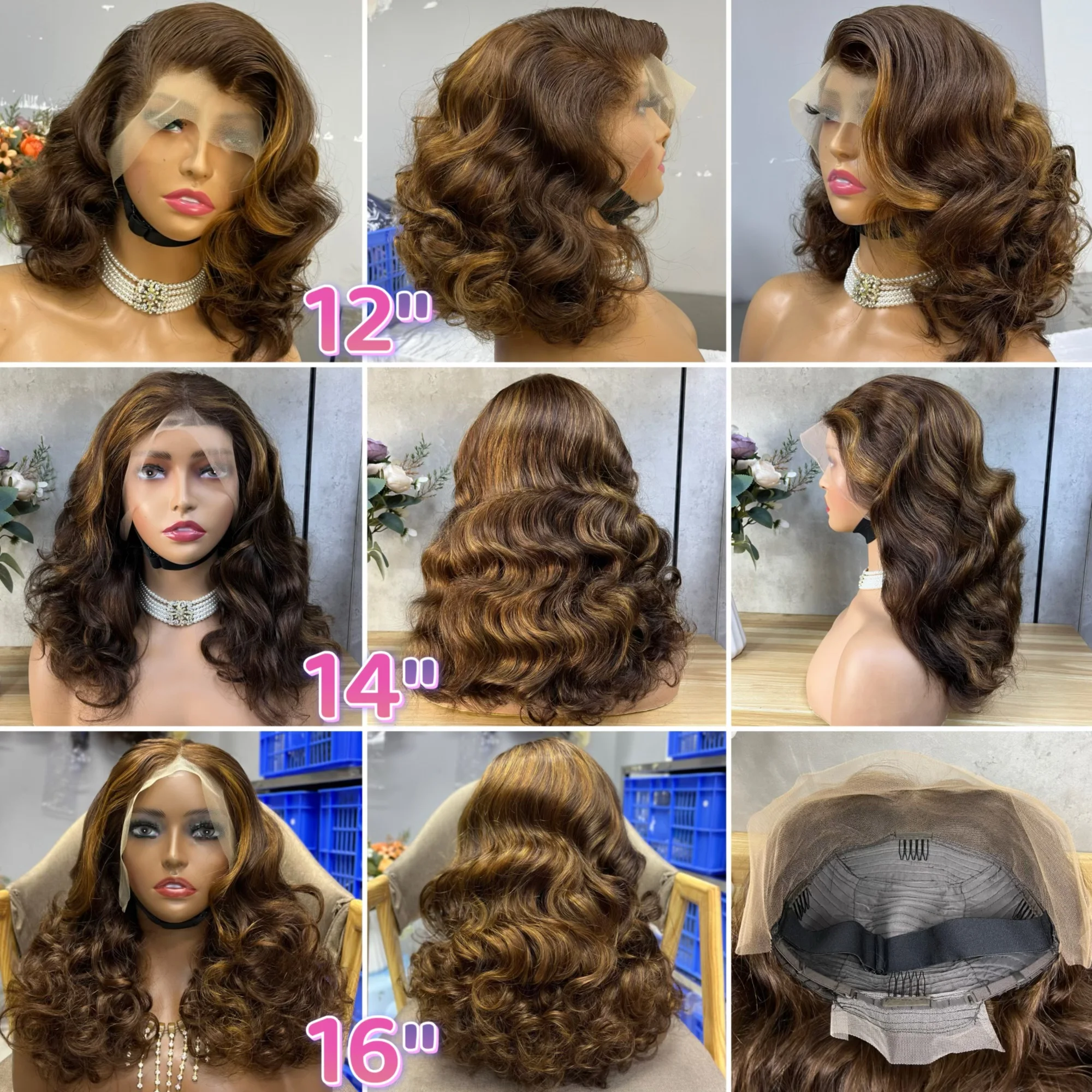 Wholesale Original  Human Hair highlight piano Color loose body Wig 100% Human Hair frontal  lace Wig