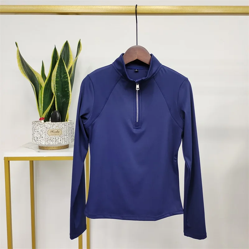 Women Half Zipper Horse Riding Long Sleeve Base Layer 10 Colors Nylon Spandex Equestrian Shirts Female Equitazione Summer Tops