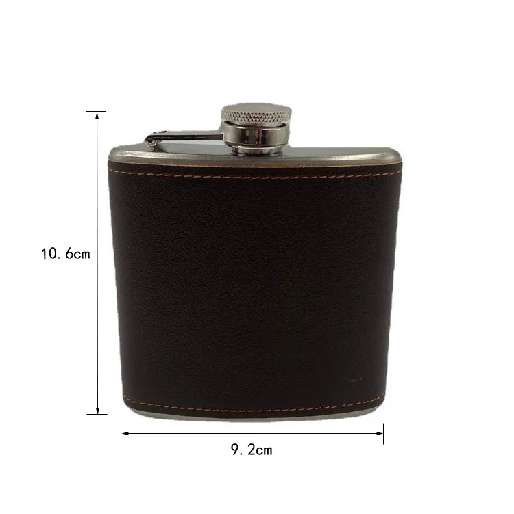 In stock Factory Cheap Price Stainless Steel brown leather cover Outdoor vintage 6oz Hip flask for whisky