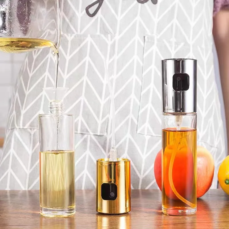 Luxury Oil Dispenser Sprayer Multifunctional Food-Grade Transparent Glass round Shape with Roll Cap Seal Kitchen Use Olive Oil