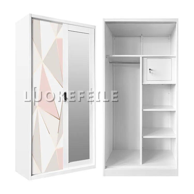 kids simple doors iron printed furniture mirror modern lightweight steel cabinet designs closet clothes bedroom metal wardrobe