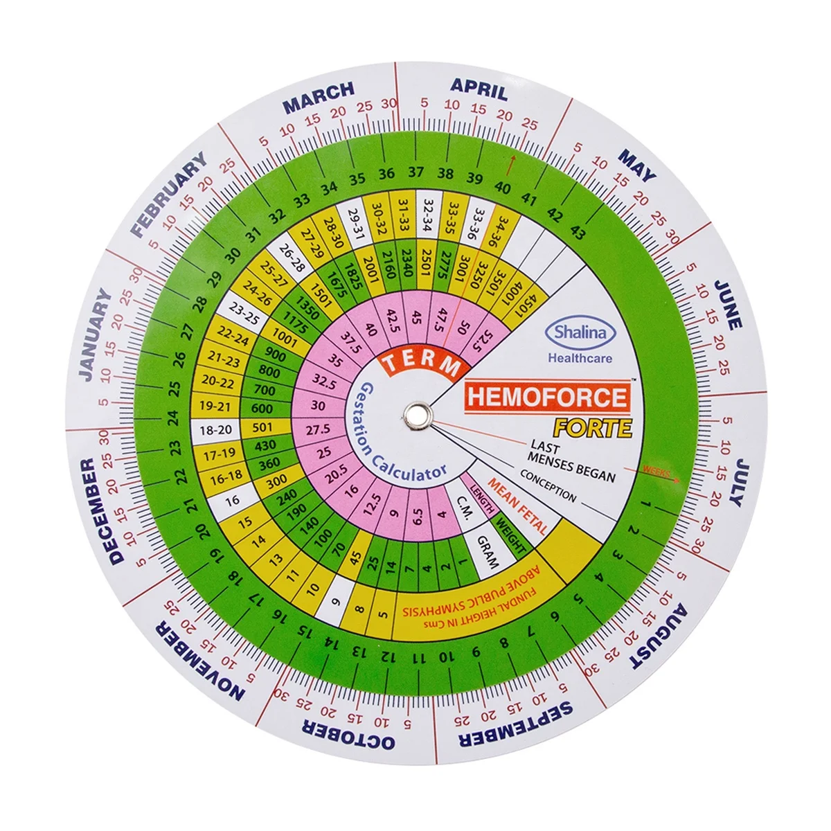 Round BMI Medical Pregnancy Due Date Calculator Wheel