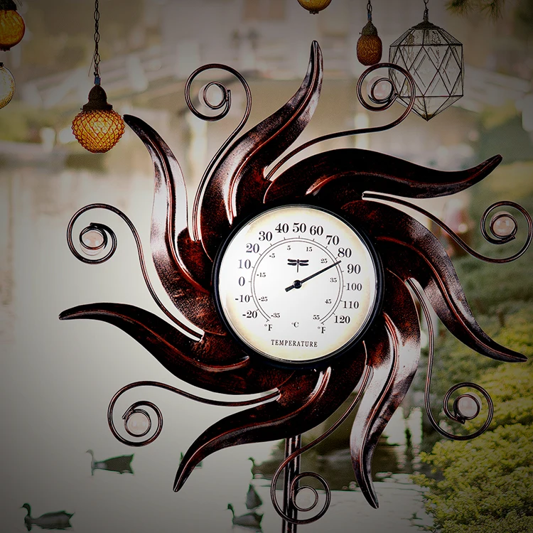 Hourpark Wholesale price garden thermometer ornament Metal copper digital display hygrometer Garden decor