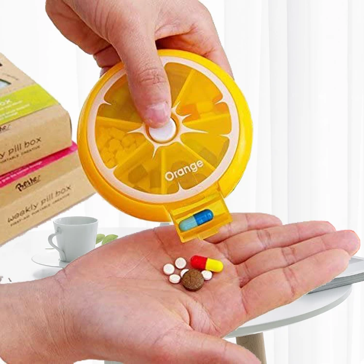 7 days Weekly pill box, rotatable fruit pill case with 7 compartment, fruit cute style pill box