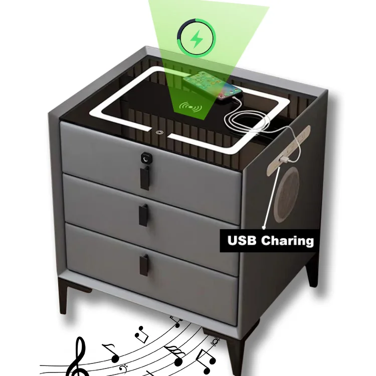 luxury Bed room furniture wooden smart bedside coffee table modern nightstands with USB wireless charging