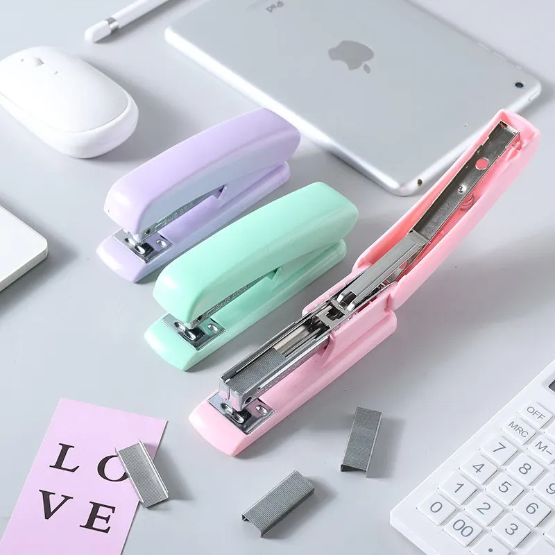 No. 12 Macaron Color Stapler Labor-Saving Stapler Multi-Functional Medium Size Plastic Full Strip Stapler For Student Office