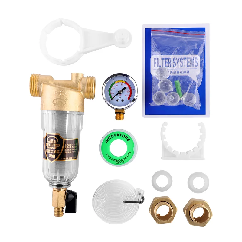 1 Inch With Pressre  Gauge Filter Pressure Regulating Backwash Home Water Purifier System Brass Pre Water Filter