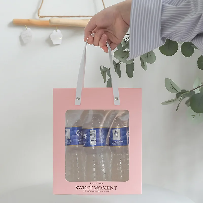 Customize Size Oem Custom Logo Luxury Large Pink Gift Carry White Cardboard Paper Shopping Bag With Window