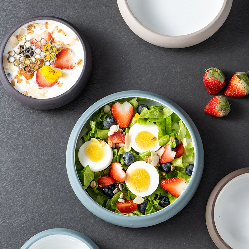 The themed restaurant casual ceramic tableware Salad Appetizer tapas bowls sets stoneware round serving bowl