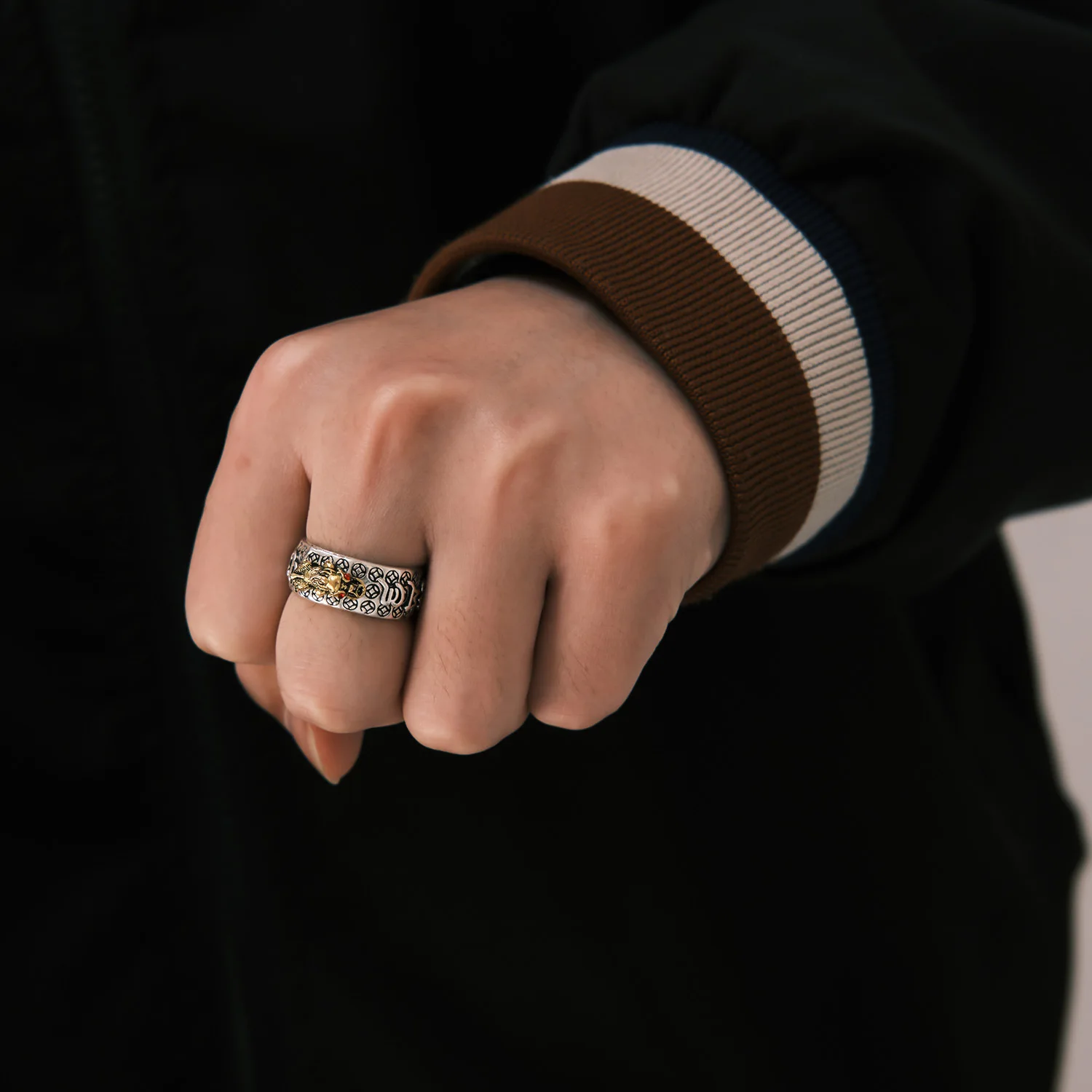 Antique Gold Silver Plated Amulet Pixiu Rings Chinese Feng Shui Wealth Lucky Sign Adjustable Open Pixiu Ring
