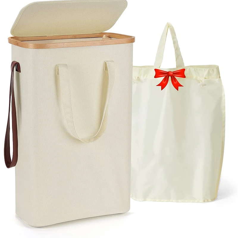 Expandable Durable  Collapsible Narrow Laundry Hamper with Removable Washable Laundry Bag