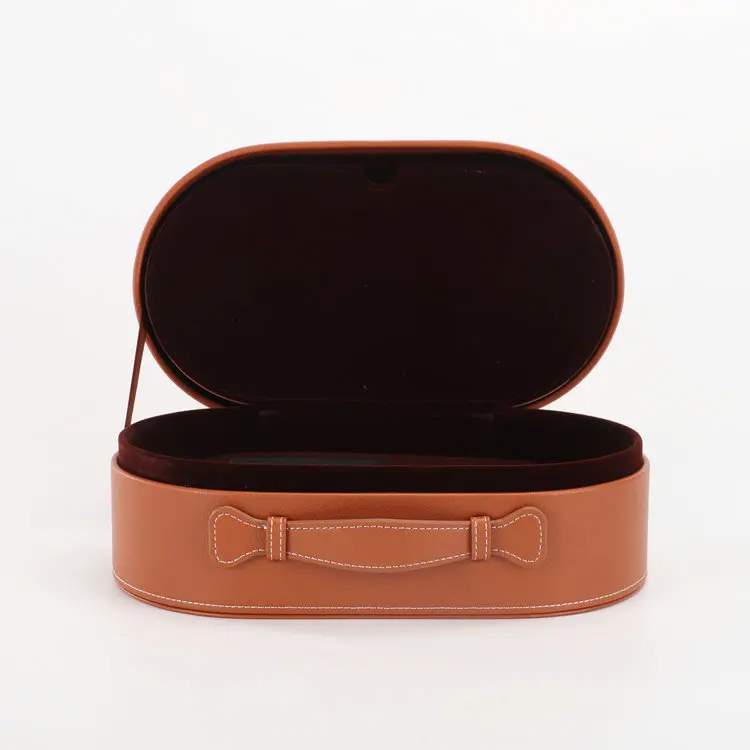 New Luxury Eco-Friendly PU Gift Packaging Personalized Size Oval Microphone Box with Sponge Foam Handle Embossing