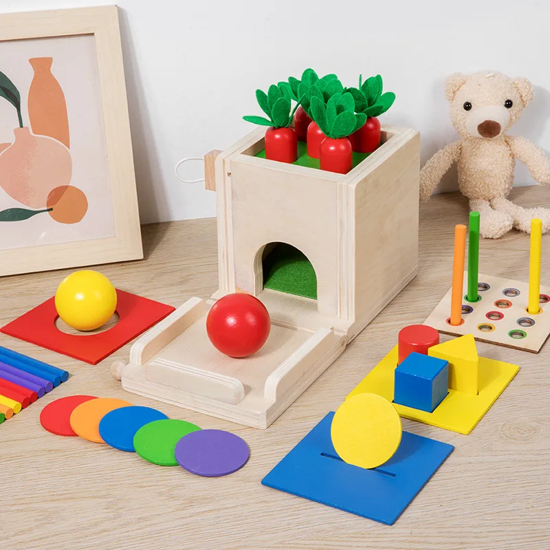 Wooden toys 5 in 1 Early education shape classification games Multifunction stick pull radish coin box Smart box Wooden toys