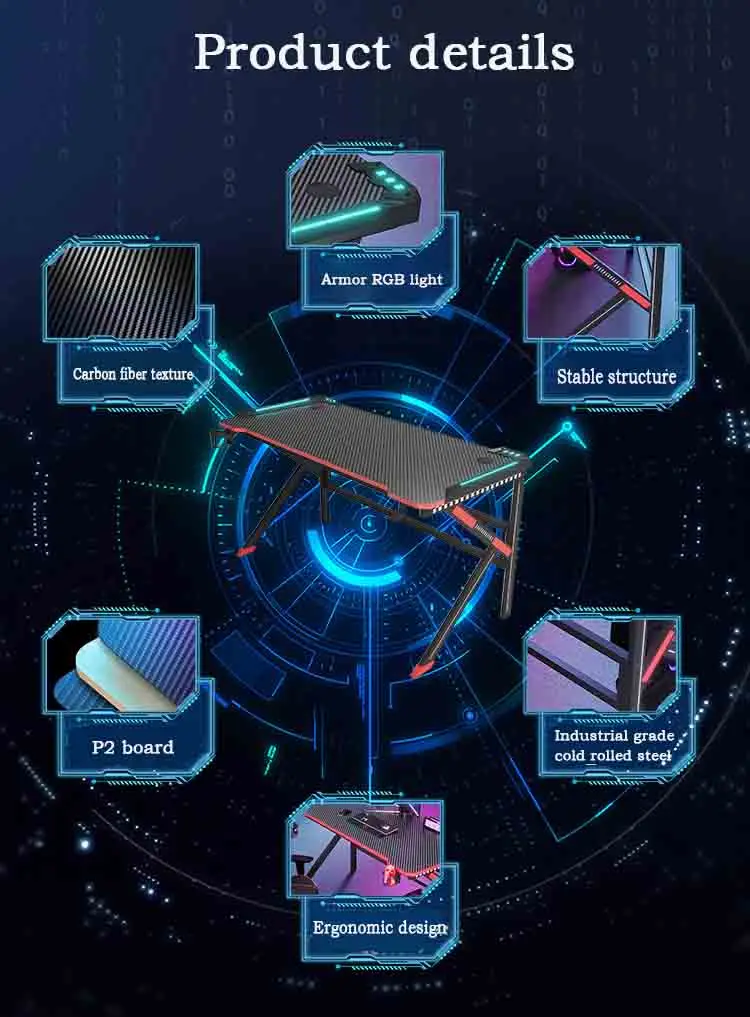 Wholesale Gaming PC Desk Computer Racing Table With RGB Led Lights Gaming Table For Gamer