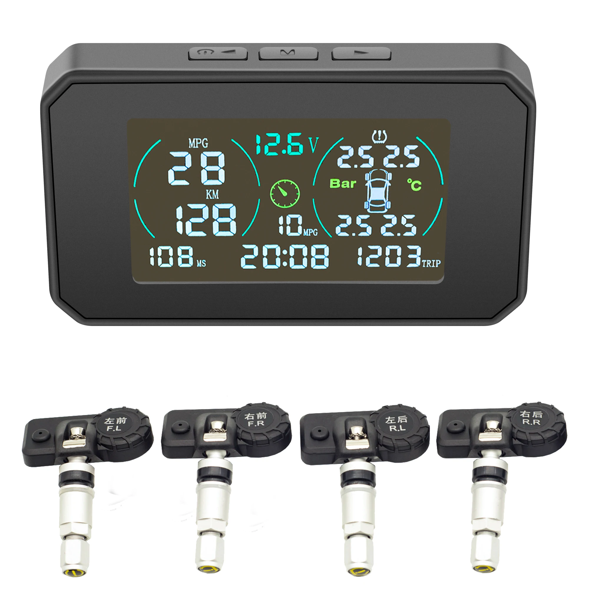 OEM wireless solar tire pressure detection system 433M high-definition digital tire monitoring system clock TPMS