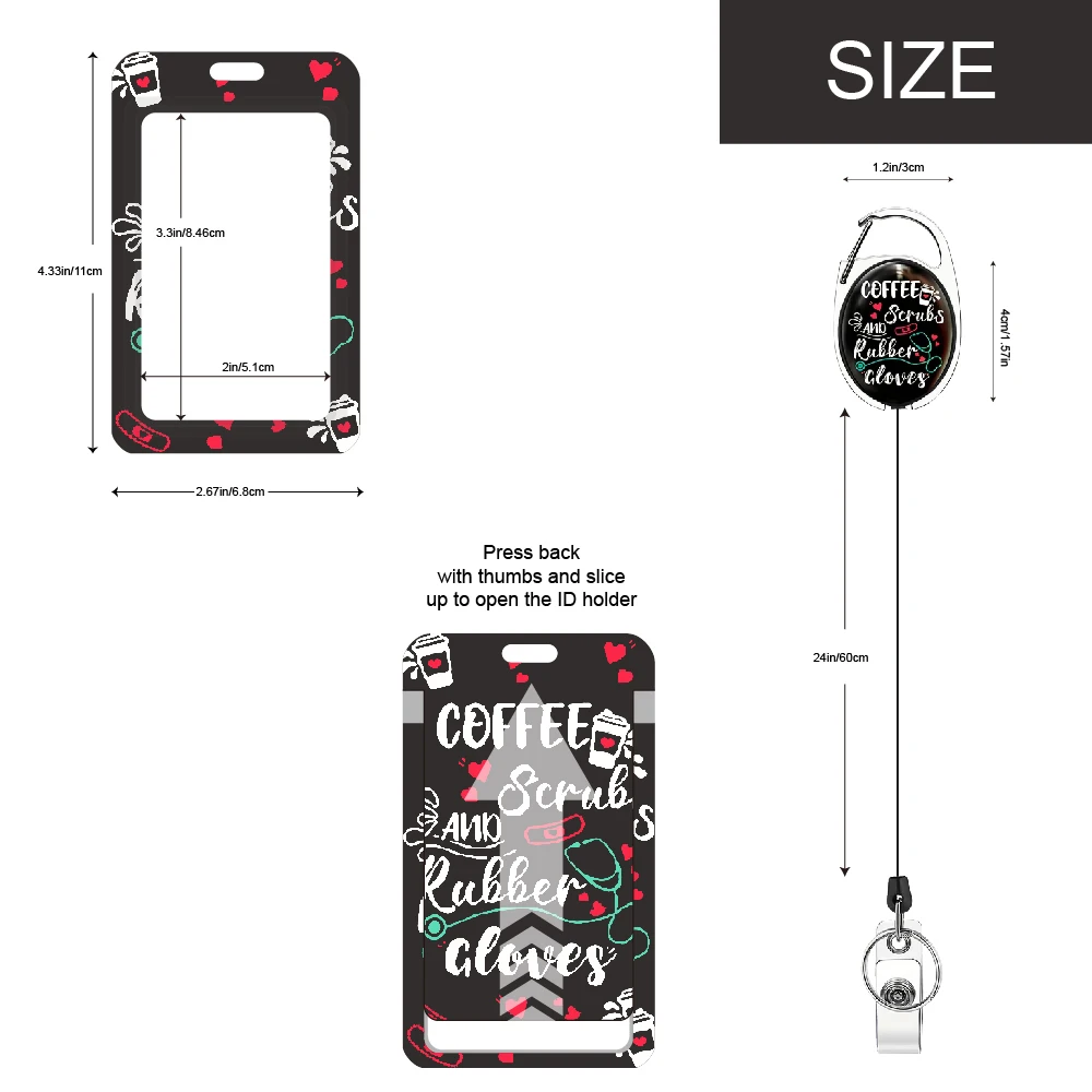 Coffee Clove and ID badge holders with retractable reel and detachable lanyard badge holder with retractable heavy badge reel