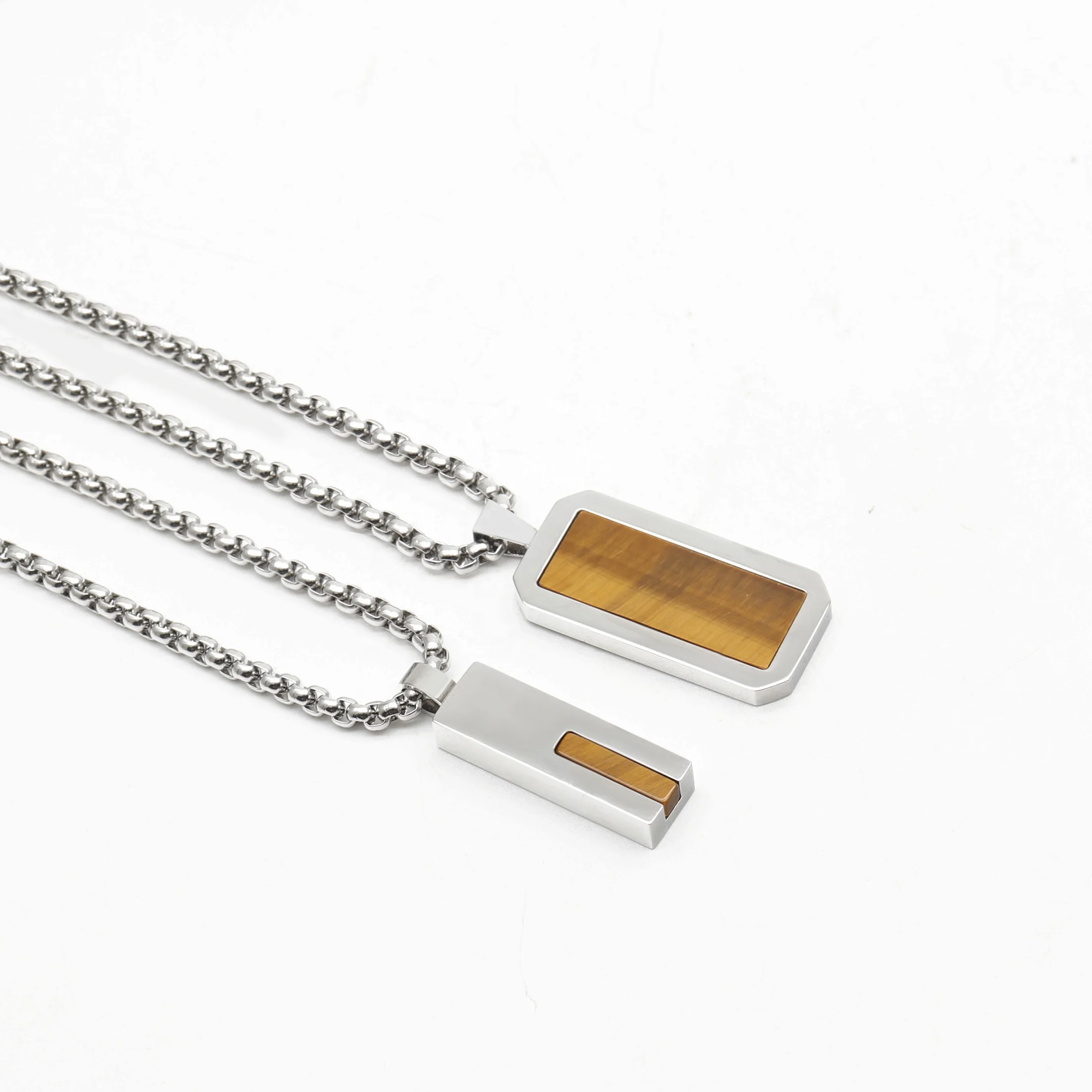 Personalized 18K Gold Plated Stainless Steel Necklace with Black Onyx Square Charm Pendant Necklace