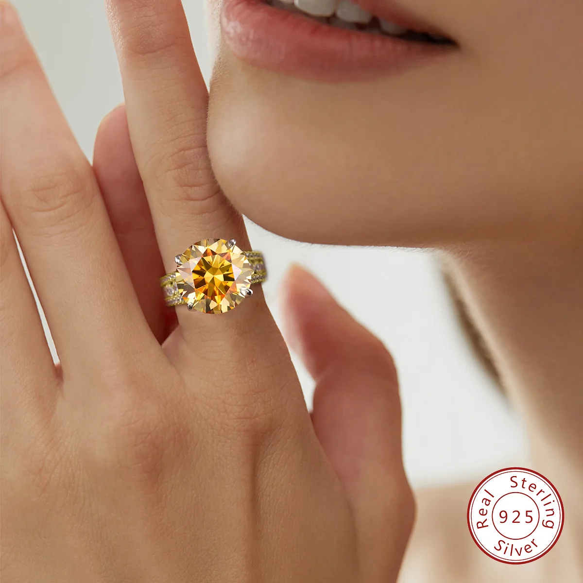 Factory Wholesale GRA VVS 10Carat 14MM Big Moissanite real Diamond Ring S925 18K gold engagement fine Jewelry for Women
