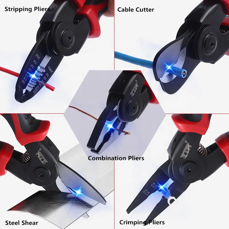 YTH multi-functional 5 in 1 adjustable cable cutter combination pliers crimping tool kit