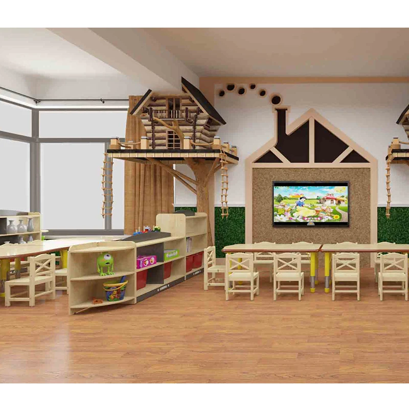 New Design  kindergarten tables and chairs pre nursery storage cabinets wooden beds and nursery cubbies